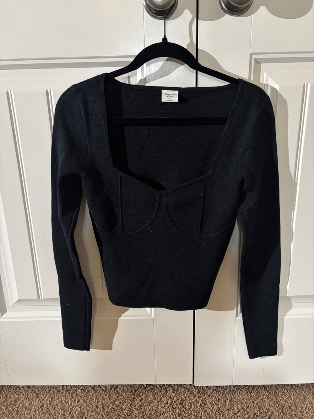 Abercrombie & Fitch Black Long-Sleeve Square Neck Knit Top